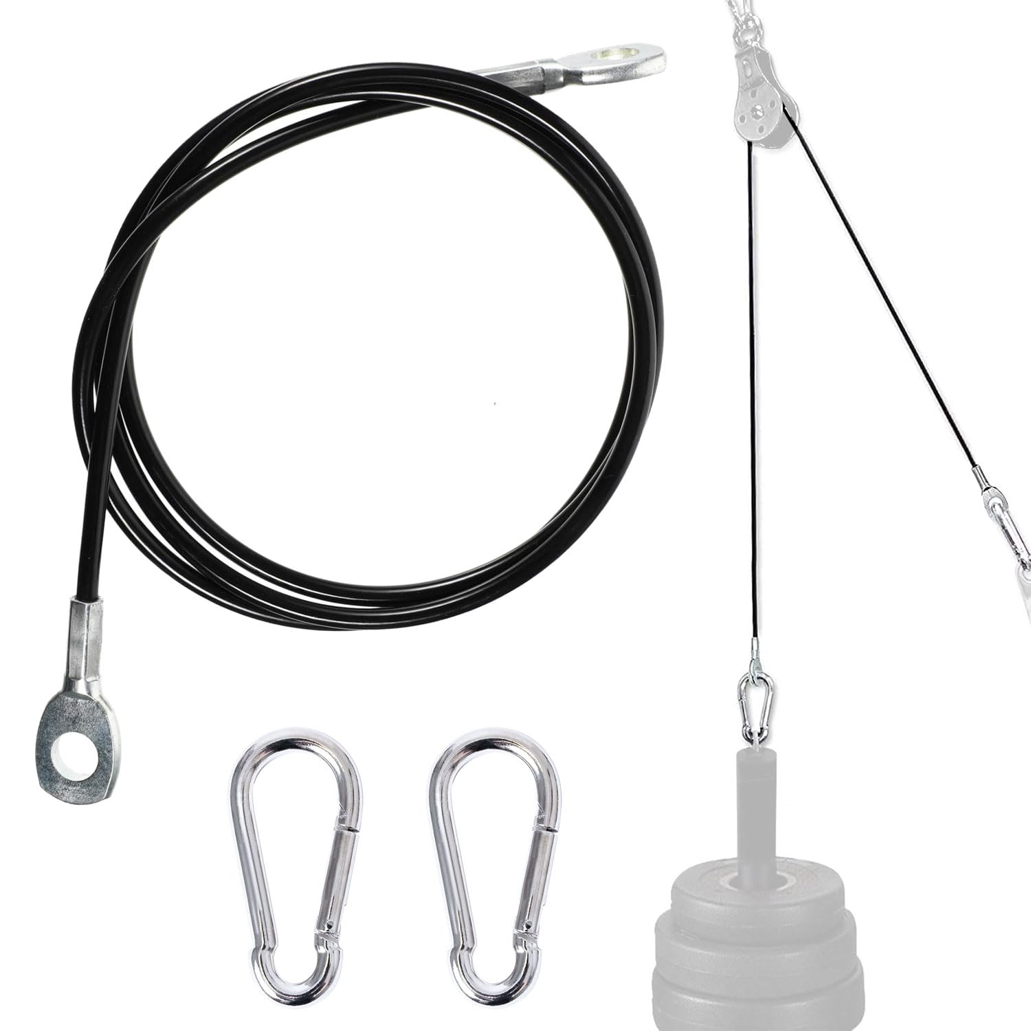 Favuit Fitness Steel Cable Home Gym Replacement Pulley Cables Heavy Duty Fitness Steel Wire Rope 1.5M/2M/2.5M Weight Pulley Cable System LAT Pulldown Accessories for Biceps Triceps Arm Strength