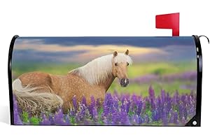 Oarencol Horse Mailbox Covers Magnetic Animal Lupine Purple Flowers Sunset Garden Yard Home Decor Standard Size 21" x 18"