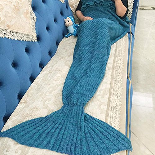 Panda Large Mermaid Tail Blanket for Adult, Oversized Warm-Keeping Skin-Friendly Sleeping Blanket Super Warm Soft All Season Sleep Blanket Fashion Fish Scale Sofa Car Sleeping Bag (3 pcs) (Blue)