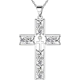 Jewmon 925 Sterling Silver 5A Cubic Zirconia Baguette Birthstone Cross Necklace for Women Mens Cross Birthstone Pendant Necklace Christmas Birthday Gifts for Mom Dad Husband Wife Couples Gifts