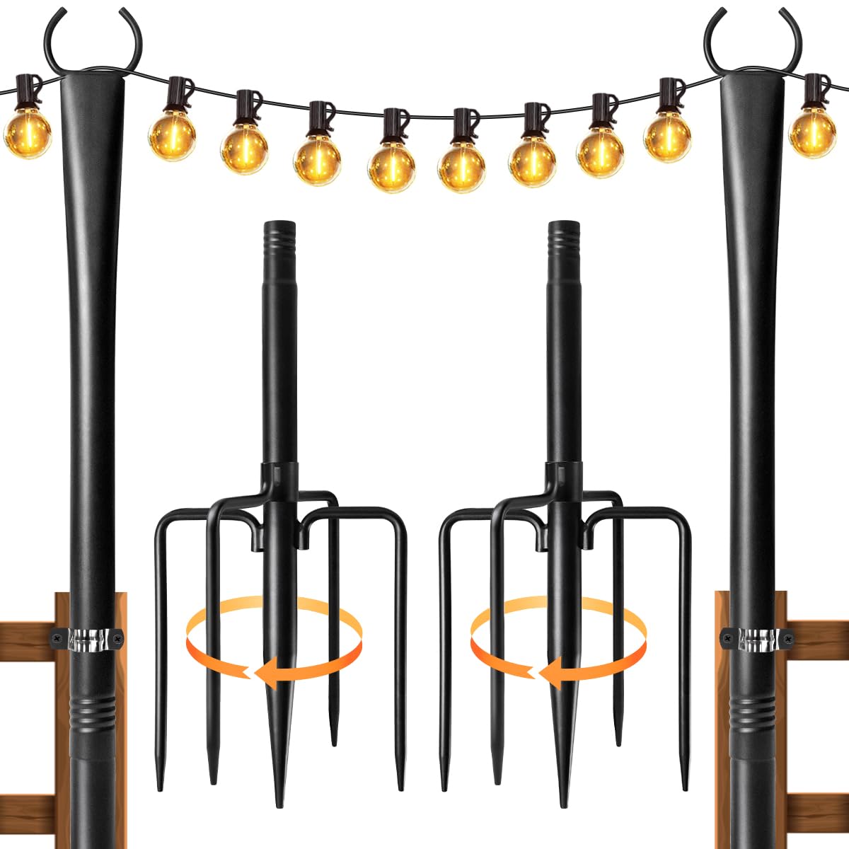 Photo 1 of 2 Pack String Light Poles for Outside, Thickened Metal Lights Hanger Pole Outdoor with Fork, Lighting Hanging Post Accessories for Patio Decor Garden Backyard Yard Front Porch Outside Decorations