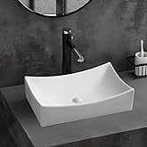 SouNor Small Rectangle Bathroom Sink Above Counter Square Basin Bowl Countertop Vessel 20"x15" Inches Modern Contemporary Por
