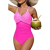 Tempt Me Womens One Piece Swimsuit - Tummy Control Bathing Suit V Neck Metal Twist Front 2025 Swimwear