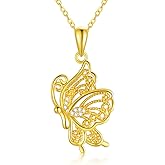 Yafeeso 14K Gold Butterfly Pendant Necklace for Women Solid Gold Butterfly Necklace Animal Jewelry Gifts for Birthday Anniversary,16+2 Inch