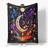 Reateforin Hippie Throw Blanket Sun Moon Stars Boho Throw Blankets Celestial Blankets Double-Sided Polyesters Home Decor Bedding Chair Couch Recliner Cover Hippie Room Decor Black Purple 30