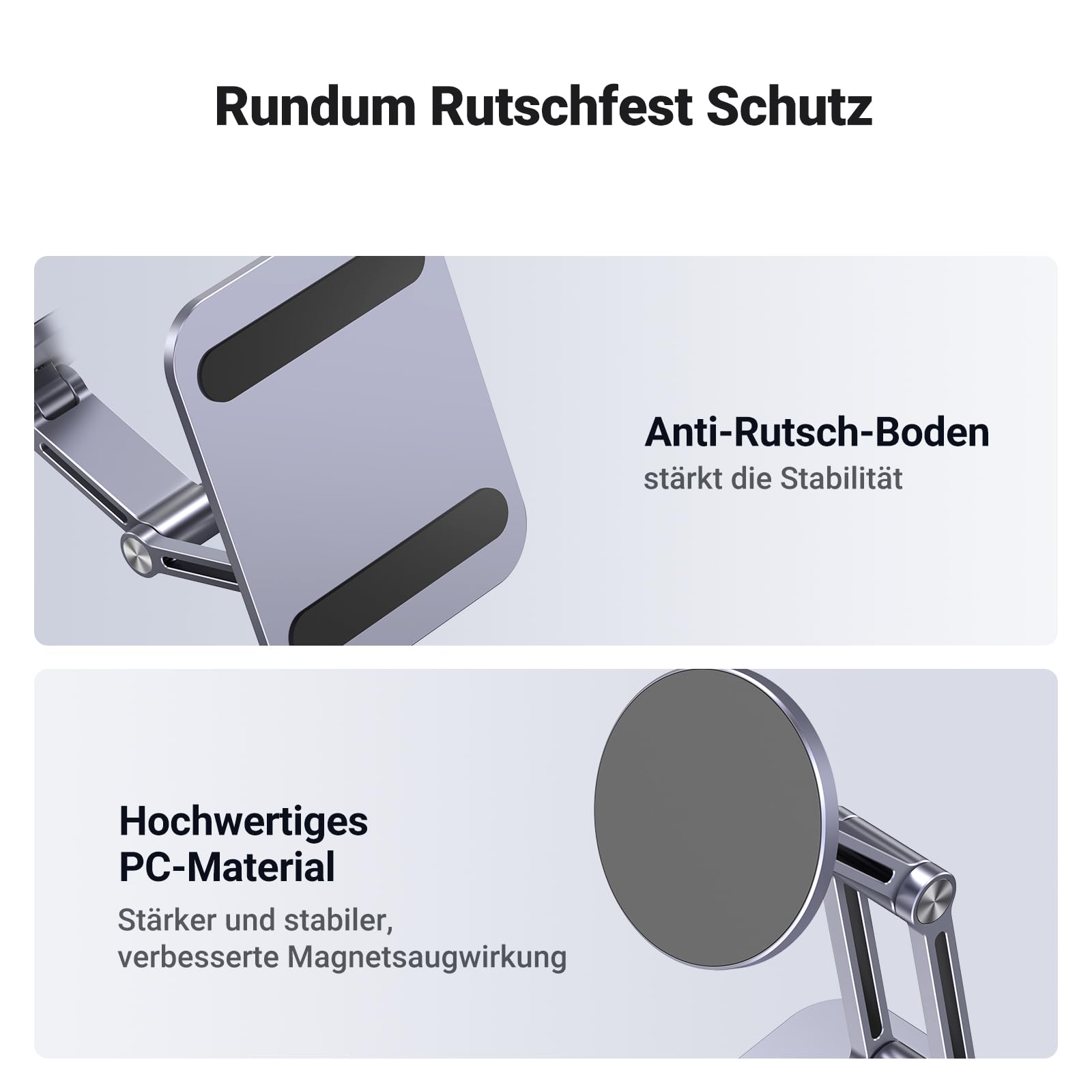 UGREEN Magnetischer Handy Ständer Magsafe Handyhalter Tisch Faltbarer iPhone Ständer mit Metallringe kompatibel mit iPhone 17 16 15 14 13 12 Pro Max und Magsafe Hülle, Galaxy S23 Ultra S23+ (Grau) 6