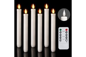 AMAGIC 6 Pack Flameless Taper Candles with Remote, Timer, Battery Operated CandleSticks with Flickering Light, Plastic Led Wi
