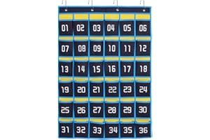 ULTECHNOVO Classroom Pocket Chart Organizer 36 Numbered Pockets Hanging Wall Door Storage for Calculator & Cell Phone Holders