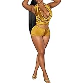 Geulis Womens Satin 2 Piece Short Sets Sexy Cowl Neck Backless Tie Back Halter Crop Top Matching Mini Shorts Club Outfits