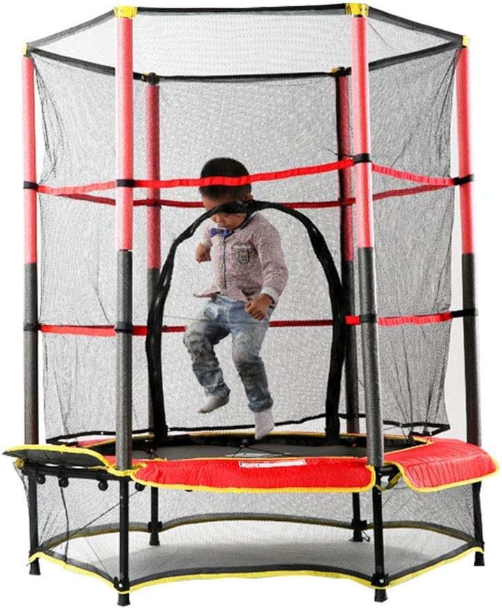 ROLLWSX Kids/Children Safety Trampoline, Household Indoor Small Jump Trampoline with Protective Net Elastic Aerobic Bouncer