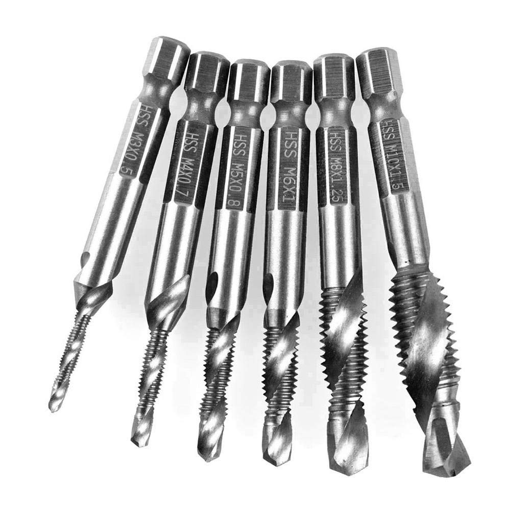6PCs Mini Screw Tap Set Hex Shank Screw Tap Drilling Tapping Tools, M3, M4, M5, M6, M8, M10 (#1)