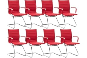 CIMOTA Waiting Room Chairs Leather Office Guest Chair Mid Back Reception Chairs with Sled Base for Meeting/Patient/Conference Room, Red Set of 8