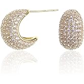 Sonateomber Gold Crystal Hoop Huggie Earrings for Women - Trendy Unique Sparkly Rhinestone CZ Thick Earings Hypoallergenic Wedding Prom Bridal Fashion Fairy Jewelry Gift