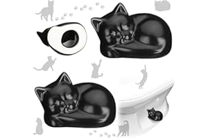 Wonderjune 2 Pack Toilet Bolt Caps Decorative Cat Toilet Bolt Screw Cover Caps Ceramic Cute Bathroom Decor Fun Themed Gadgets Replacement Parts(Black)