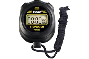 FCXJTU Simple Stopwatch Timer, Single Lap Stopwatch Countdown Timer, No Hourly Beep, On/Off, AAA Battery(Included), Large Display, Easy to Use, Ideal for Kids Coaches Black