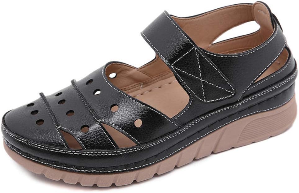 Women's Sandal Closed Toe PU Leather Vintage Summer Casual Non-Slip Beach Platform Shoes Sandals