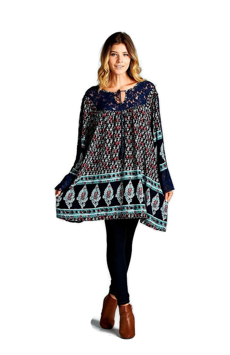 Velzera Floral And Lace Tassel Tie Tunic Dress Boho Chic | Desertcart Belize