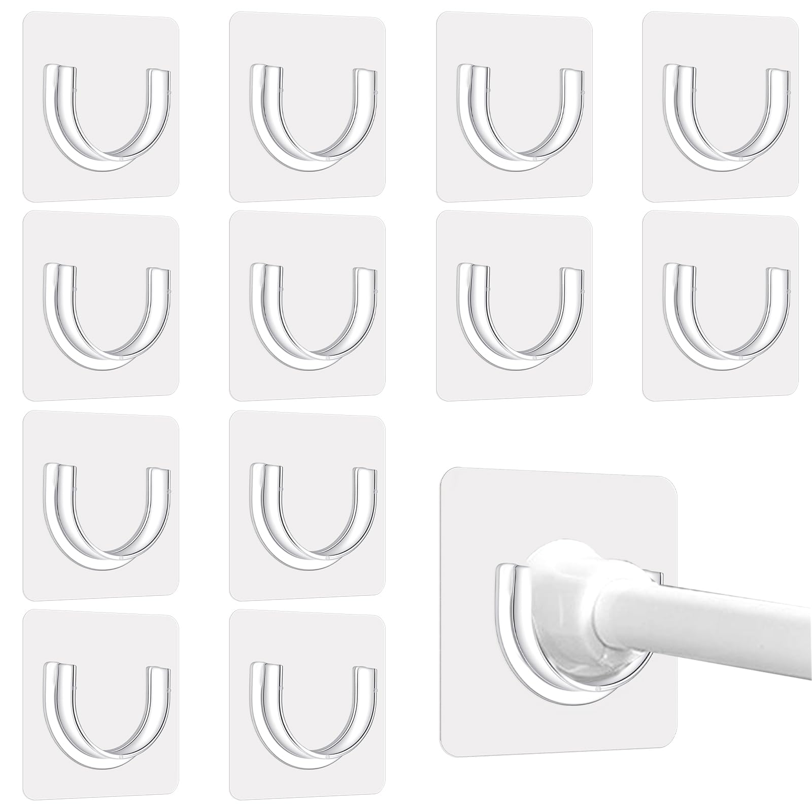 Photo 1 of 12 PCS Shower Curtain Rod Holder, No Drilling Transparent Wall Mount Holder Adhesive Shower Rod Holders Transparent Rods Retainer Tension Curtain Rods Bracket for Wall