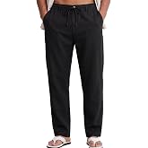 METWAY Men&rsquo;s 100% Linen Pants Casual Elastic Waist Summer Beach Baggy Pant Lightweight Straight Business Dress Trousers