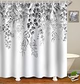 WELTRXE Grey Eucalyptus Shower Curtain 183x183 cm with 12 Hooks Polyester