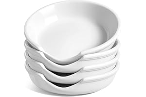 LE TAUCI Ceramic Spoon Rest, 4.8 Inch, Set of 4, Lead-Free, Dishwasher Safe Spoon Holder for Utensils & Lids, Suitable for St