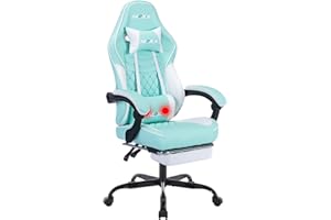 NIONIK Ergonomic Video Gamer Chairs,Computer Gaming Chairs with Massage Lumbar Support and footrest,Racing Style Computer Chair Adjustable Headrest for Adults,Green