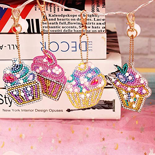 4pcs DIY Ice Cream Keychain Diamond Painting Mosaic Making Kits 5D Keychain Diamond Painting Cake Ice Cream Key Ring Pendant Gift