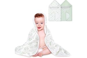 BabyAlly Baby Towels 2 Pack,Hooded Baby Towels Set,Baby Infant Bath Towels with Hood,Soft and Absorbent Nursery Towel,Large 28x28 Inch, Newborn Essential(Mint Green Leaves + Mint Green)