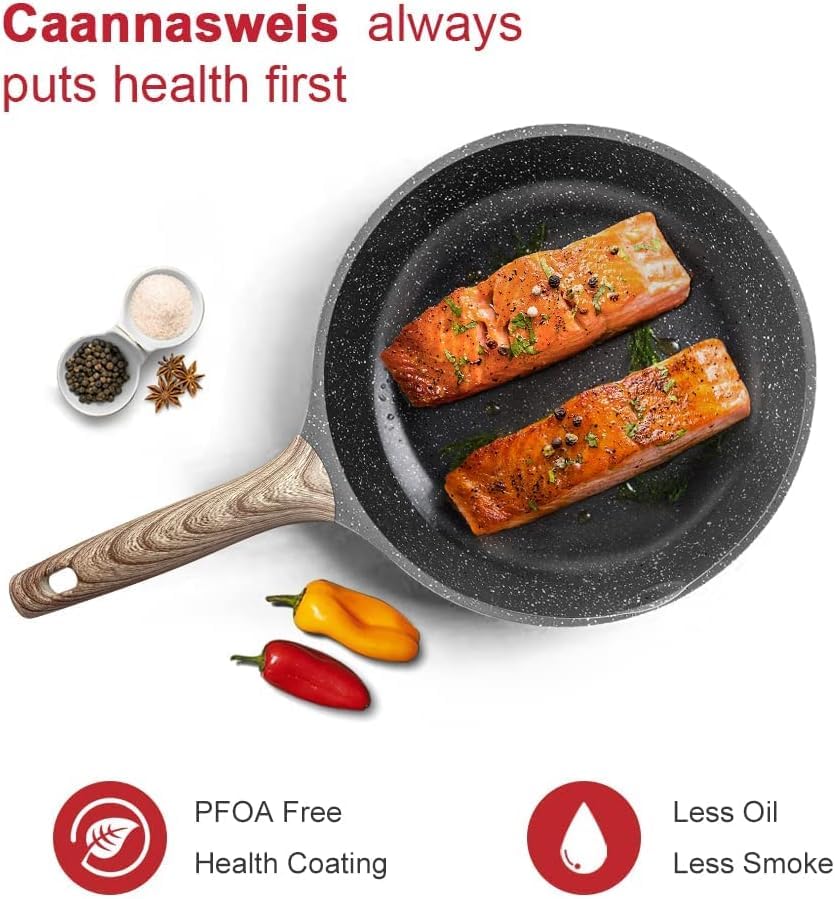 Caannasweis Nonstick Frying Pan Kitchen Granite Skillet, Non Stick Omelette Frying Pans, Omelet Egg Pan, Stone Cookware Chef's Pan, Induction Compatible, PFOA Free Pans for Cooking Gift 20CM