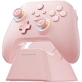 Machenike G3V2 Bluetooth Controller for Pc/Switch/Ios/Android, Hall Effect Joysticks, RGB Lighting Gaming Controller,2 Programmable Buttons,1000mah Battery With Charging Station, Pink