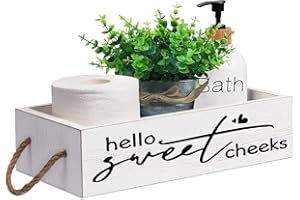 Msyueos Hello Sweet Cheek Decor Box with Rope - Rustic Wooden Storage Box with Funny Design on 2 Sides Perfect for Bathroom Decor, Toilet Paper Holder, Toilet Tank Basket, Toilet Organizer (White)