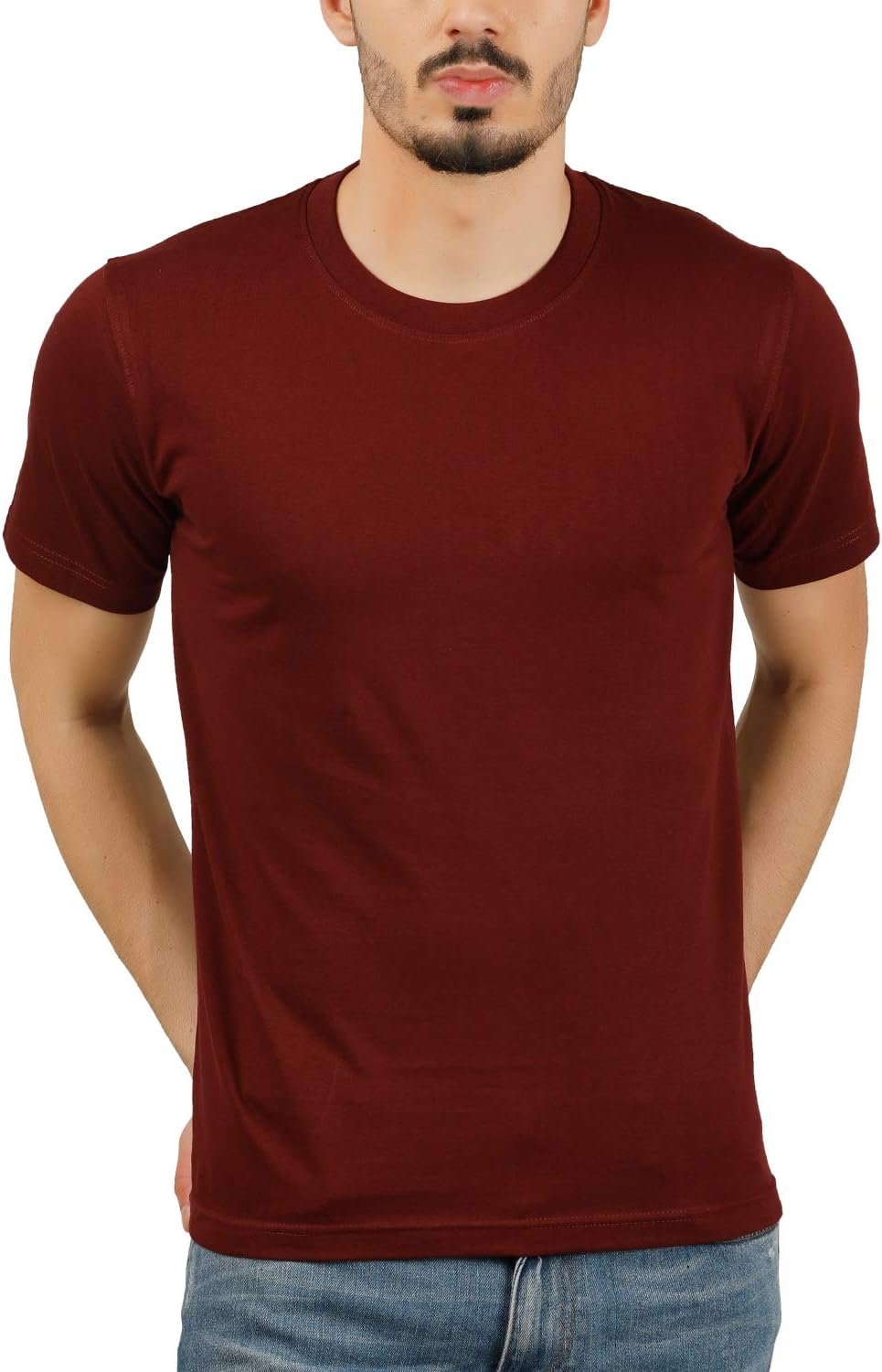 Moonfy Men’s Maroon Cotton Round Neck Solid Plain Regular Fit Half Sleeve T-Shirt