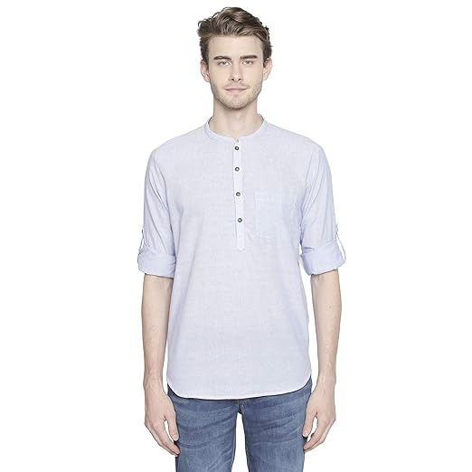 Men's cotton Kurta (110049634_ Pastel Blue_ Medium)