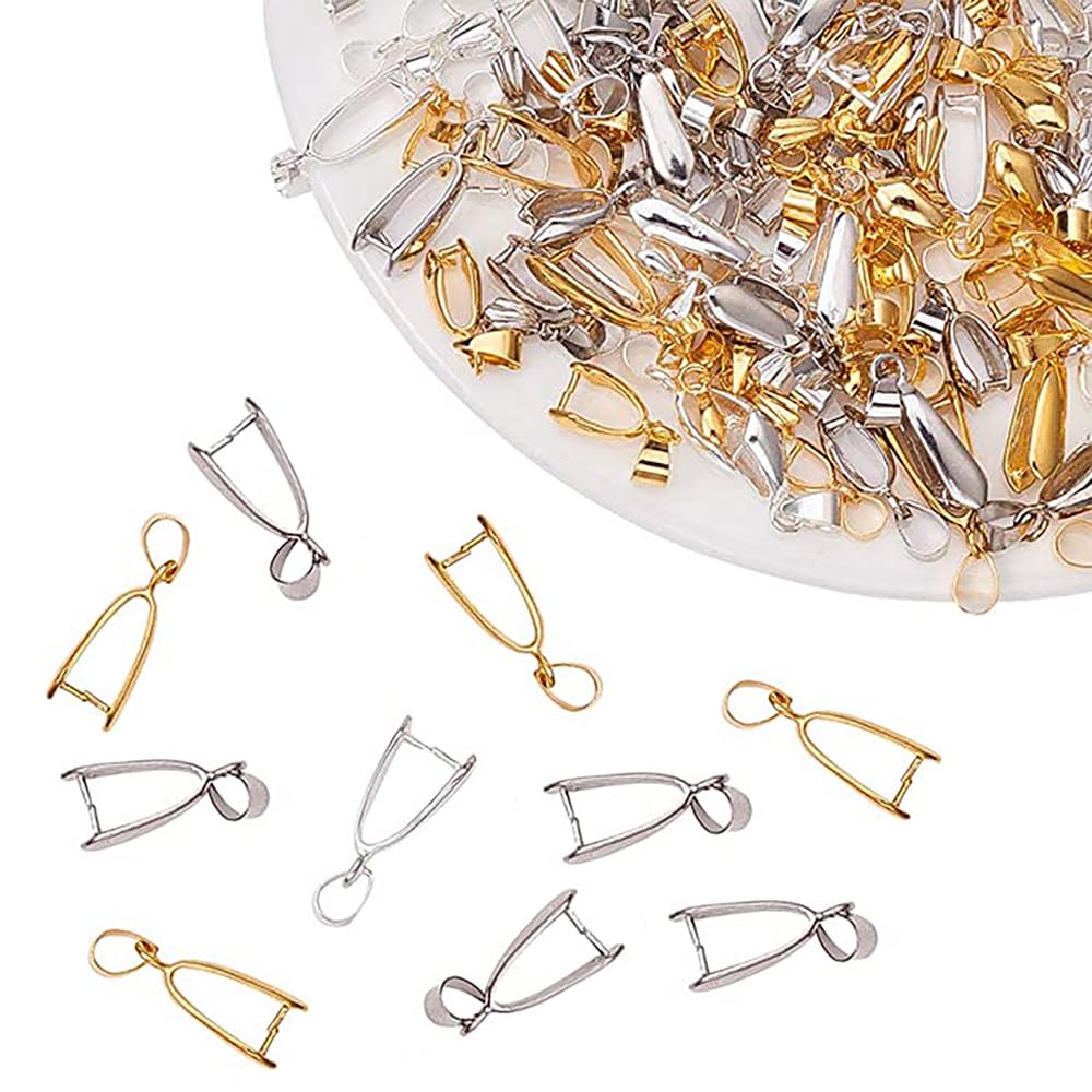 Ylinwtech 100 Pcs Pendant Connectors,Pinch Bail,2 Colors Pinch Pendant Bails,Beads Pendant,Pinch Clip Connectors,Jewelry Findings,Copper Clasp for Necklace,Jewelry,DIY,Craft Making,20 * 8 * 5.5mm