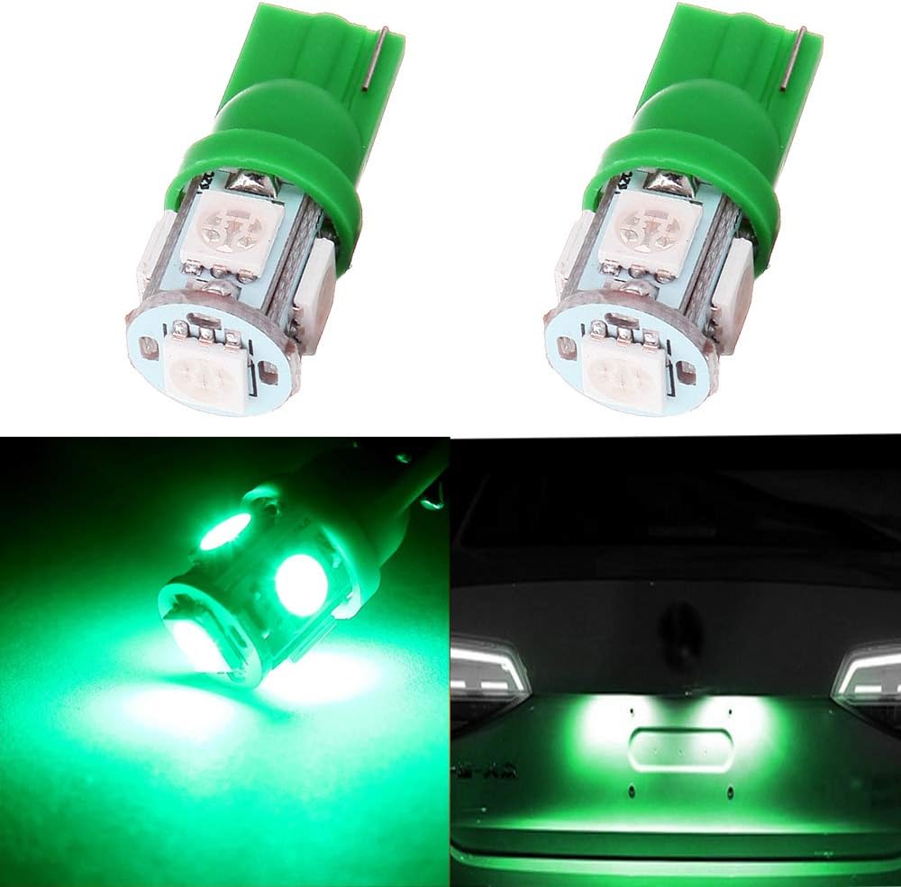 Frontl T10 LED Dash Light Bulbs Green 5-5050 SMD LED Bulbs 194 168 LED Light Bulbs Instrument Panel Gauge Cluster Indicator Lights,2Pack