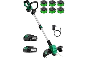 K I M O. KIMO 12 Inch Cordless Weed Wacker Battery Operated w/ 2 x 2.0Ah Batteries, 2-in-1 String Trimmer & Edger with Charger & Wheels, 6pcs Replacement Spools, Fast Charger, 20V Weed Trimmer for Lawn Yard
