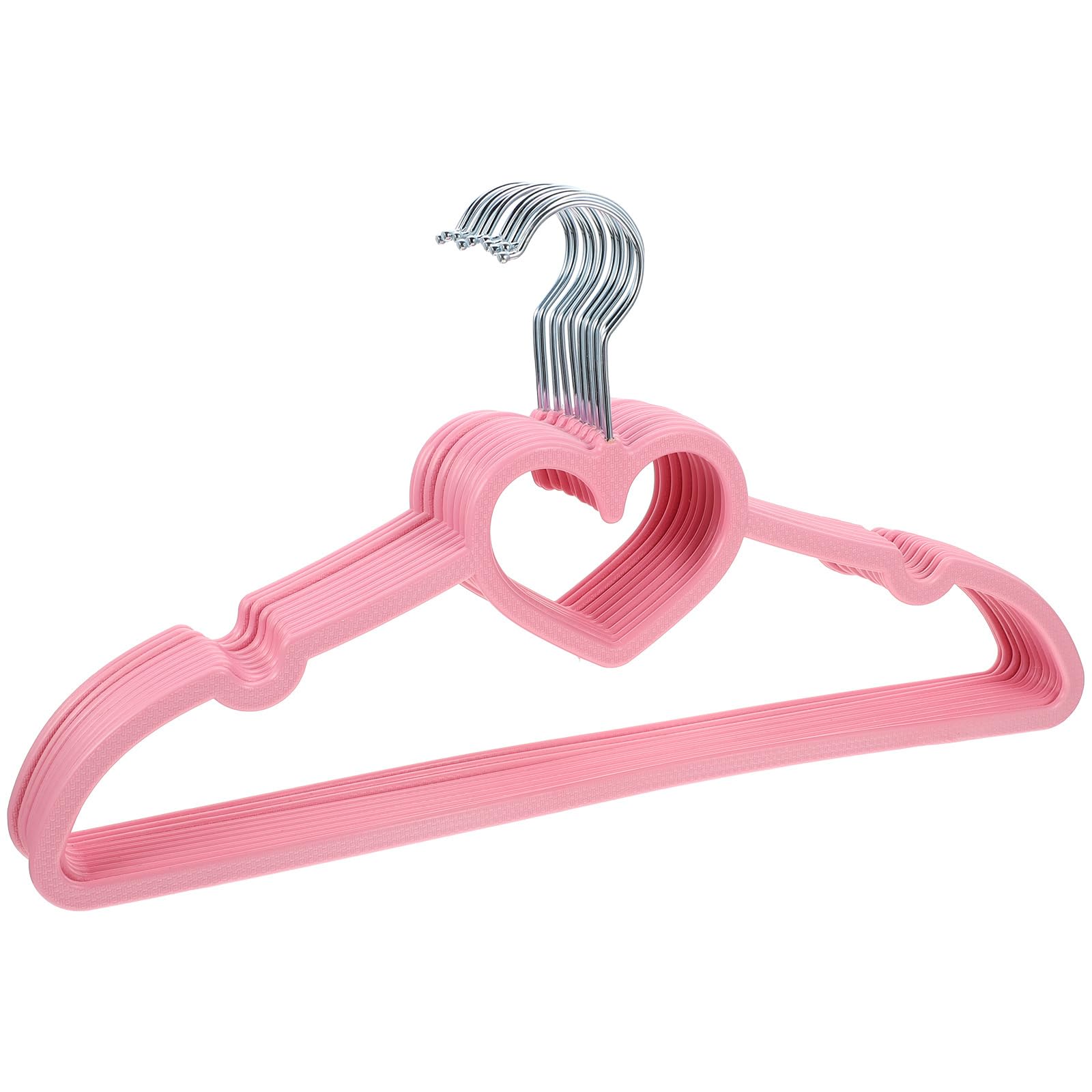 IMIKEYA 10 Pack Children Coat Hangers Non Slip Pink Cloth Hangers for Baby Toddler Kids Heart Pattern Plastic for Shirt Trousers Tie Space-Saving Wardrobe Organisers