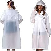 KVSXUIDU Men's and women's hooded long transparent rain poncho, white rain poncho - adult reusable EVA, men's and women's emergency rain gear, disposable raincoats. (5-piece set)
