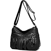 WITERY Soft Leather Multi-Pocket Shoulder Bag for Women - Retro Sling Ruched Hobo Tote Bag