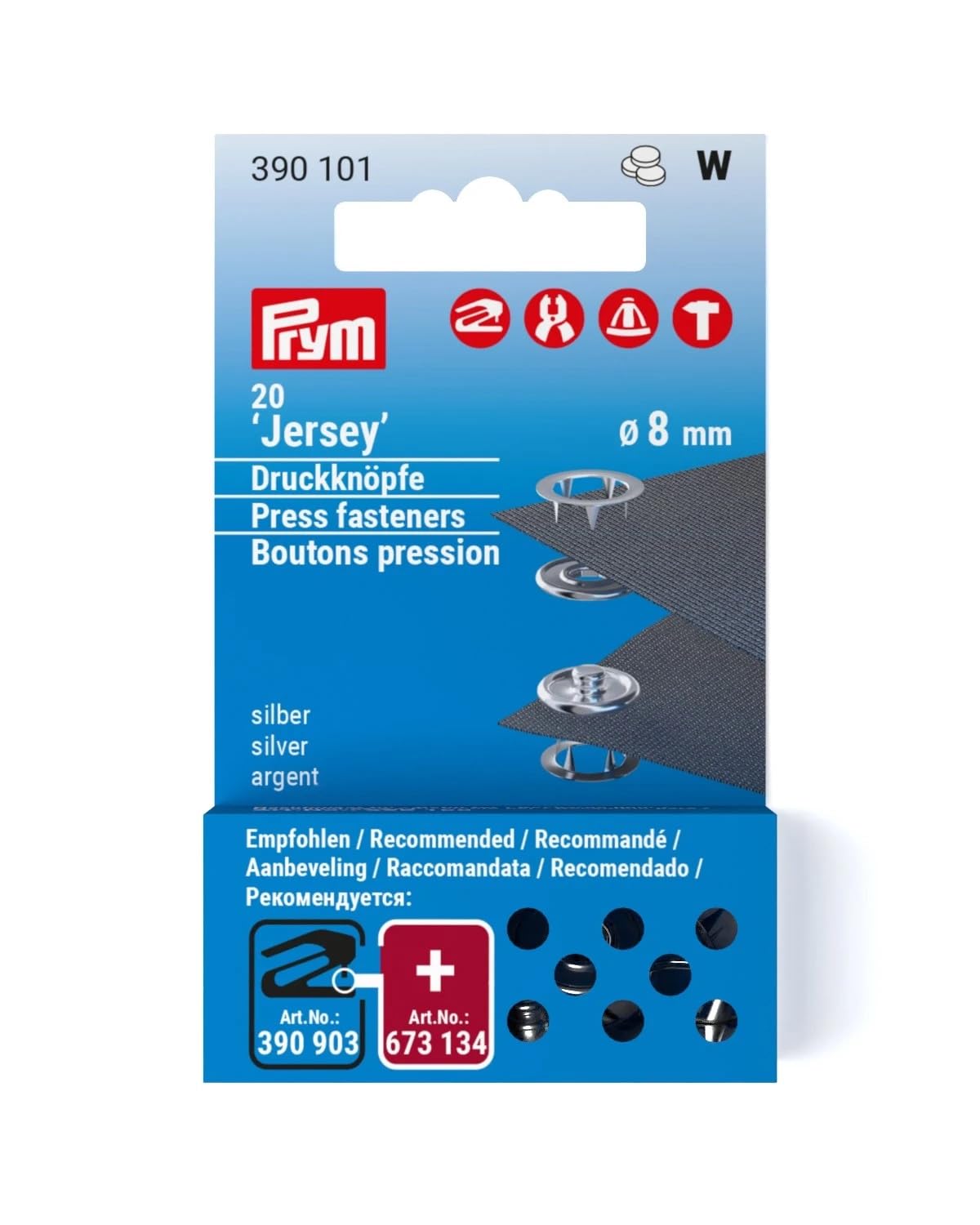 Prym - Prym Non-sew Silver-Coloured Brass (8mm) Self-Locking Ring Jersey Press Fasteners for Thinner and Stretchy Fabrics - 20 Pieces