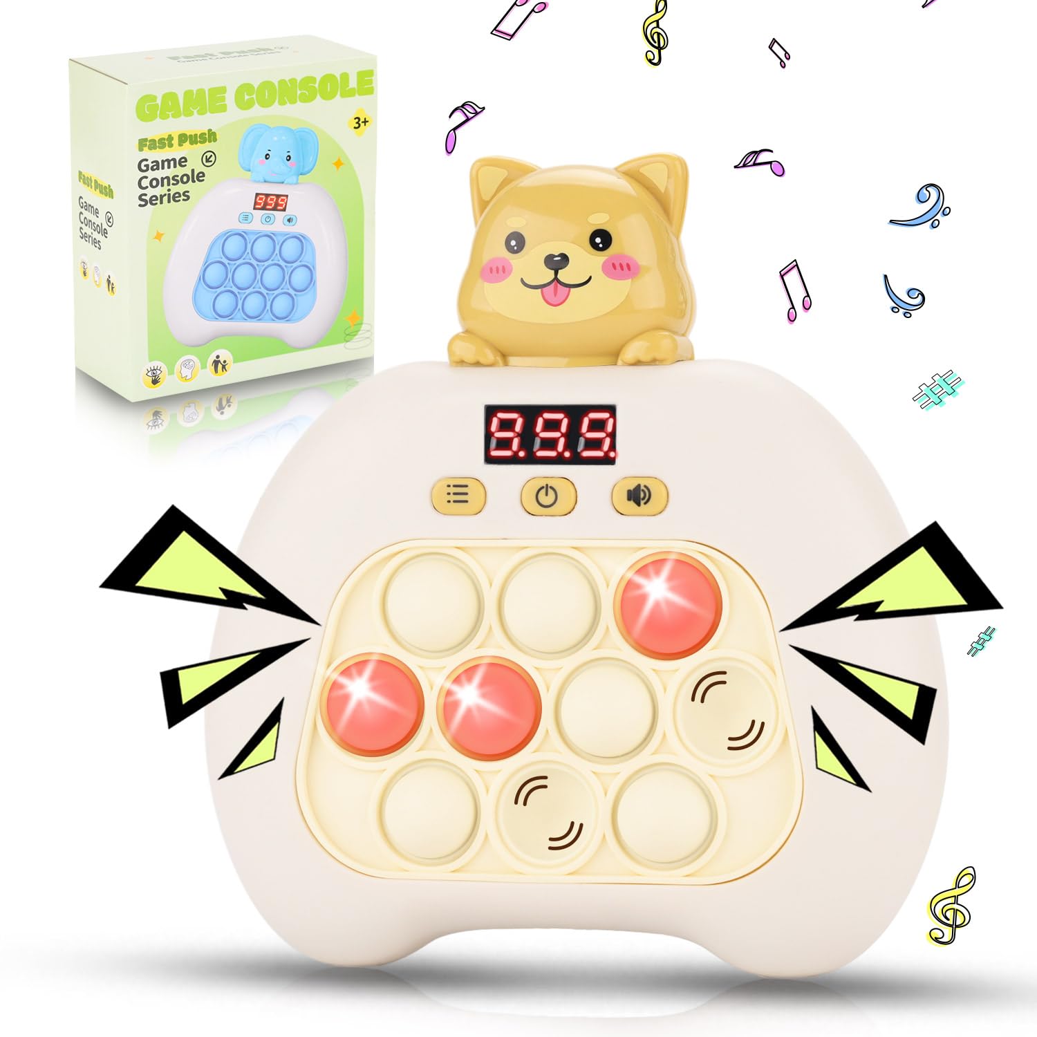 Photo 1 of OAKTECH Quick Push Console Game, Pop Game Light up Fidget Toy, Handheld Puzzle Game Fast Push Bubble Game with Game Clearance Screen for Kids Teens Adults (Puppy)
