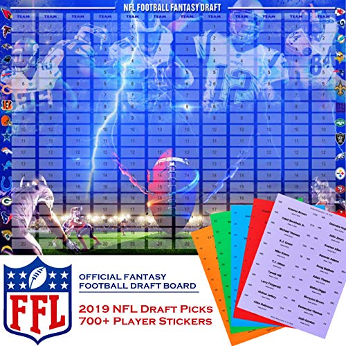 2019 NFL Fantasy Football Draft Board Kit with 700+ Color Coded Player Labels | Updated 2019 Draft Picks and Offseason Transfers | 12 Teams, 20 Rounds, 5 ft x 3 ft Large FFL Draft Board | Made in USA