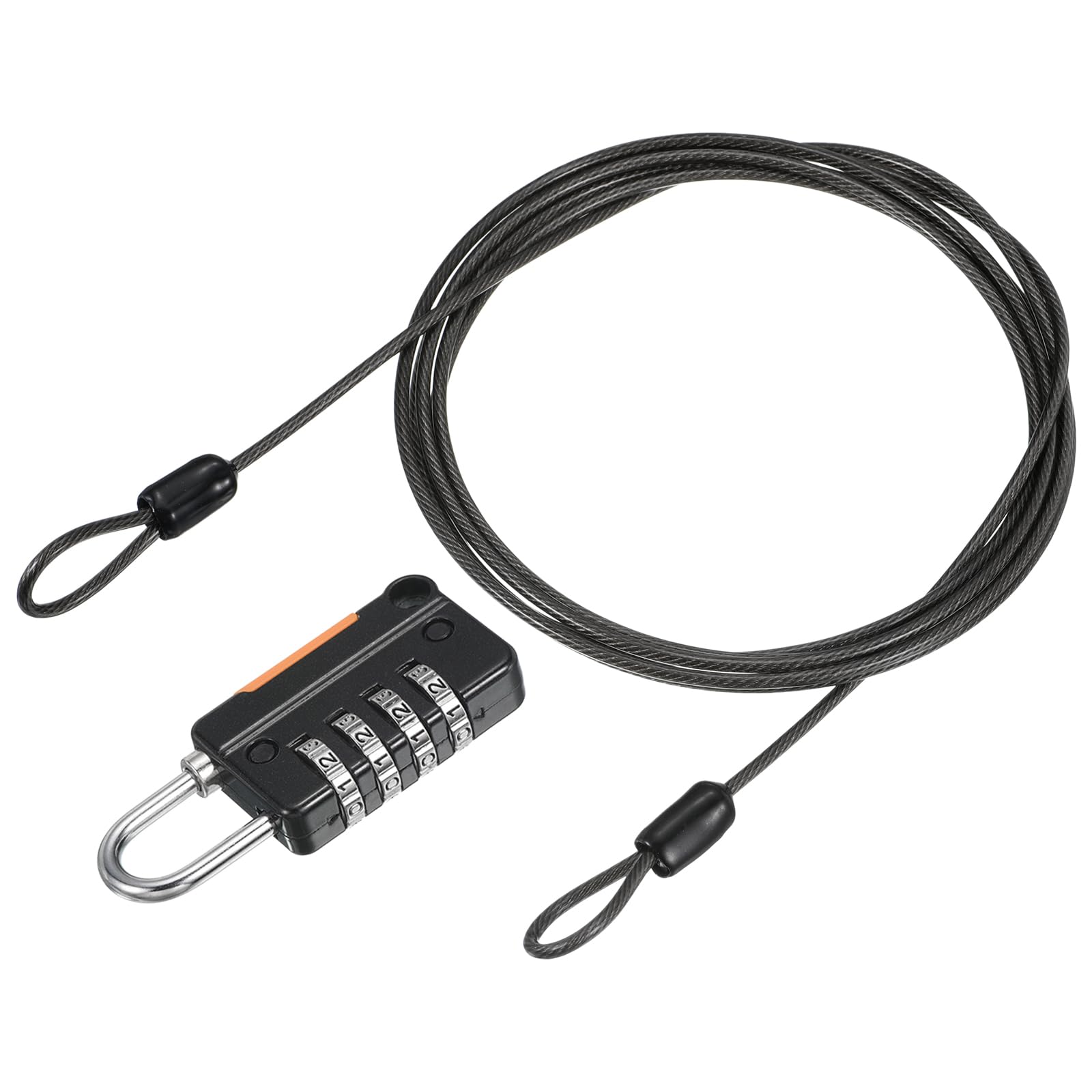 YOKIVE 1 Set 4 Digit Combination Locks with Security Cable, Outdoor Padlocks | Steel Lock Chains Great for Lockers, Luggage, Bike (Black, 6.5-Feet)