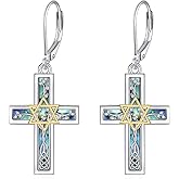 Star of David Earrings S925 Sterling Silver Cross Star of David Dangle Earrings Tree of Life Jewelry for Women