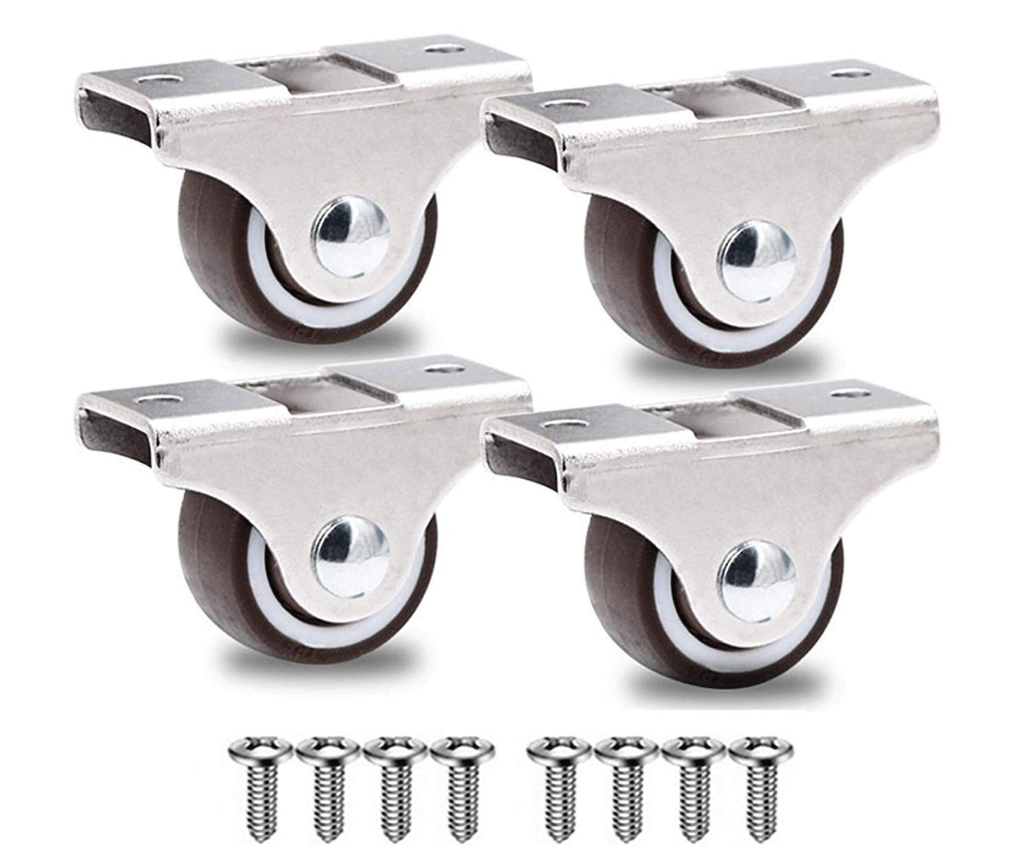 GBL Heavy Duty Castor Wheels + Screws - 25mm up to 40KG - Pack of 4 No Floor Marks Silent Caster for Furniture - Small Rubbered Trolley Wheels - Silver Castors
