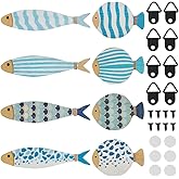 PH PandaHall 8pcs Wood Fish Wall Decor Beach Walls Art Decor Blue Ocean Wall Hanging Nautical Theme Walls Sculpture Coastal Seaside Ornaments for Home Bedroom Bathroom Lake House Decoration