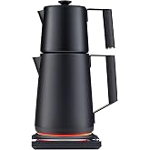 Saki Turkish Tea Maker Machine Pro, Electric Double Teapot, 1.75 L, Black | Stainless Steel Kettle &amp; Teapot, No Plastic Touches Water, 6 Brew Presets, 120 min Keep-Warm, Magnetic Infuser, 1500W