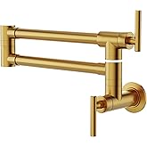 GIMILI Pot Filler Gold Commercial Wall Mount Faucet Folding Double Joint Swing Arm Pot Filler Rotatable Wall Faucet