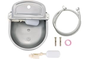 AMGSH Automatic Animal Drinking Water Bowl with 39” Pipe Hose (1/2" + 3/4" Ends), 2 Float Valves, 2 Expansion Bolt, Raw Tape, 304 Stainless Steel for Dog Horse Goat Pig Cow (with Drain Hole)