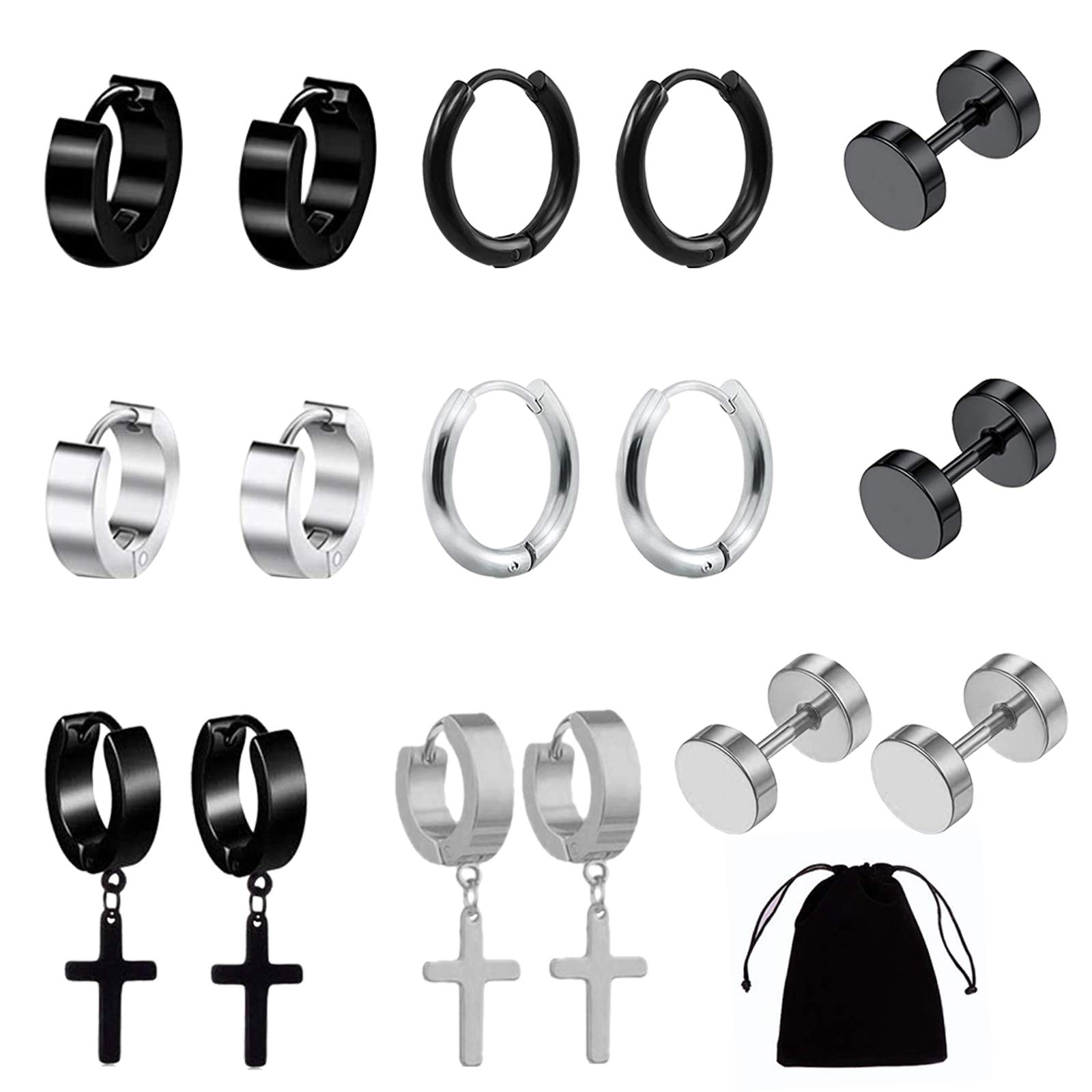 8 Pairs Stud Earrings, Stainless Steel Mens Small Hoop Earrings Ear Piercing Screw Jewelry Barbell Studs Male Earrings Studs Hoop Ear Plugs Huggie Stud Earrings